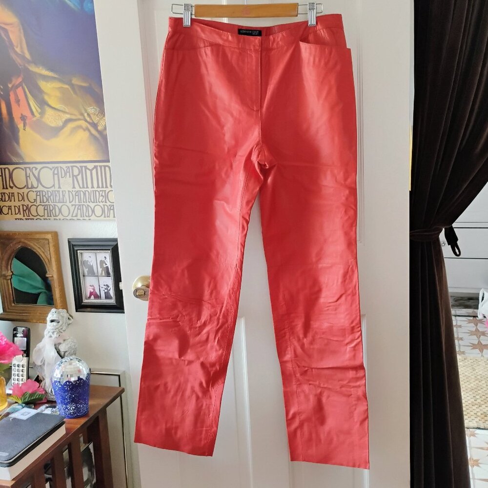 Vintage Kenneth Cole New York 100% Genuine Red Leather Pants Trousers Sz 8 EUC